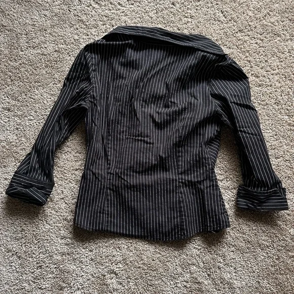 Express Women's Black Pinstripe Button Down Shirt - Picture 3 of 3
